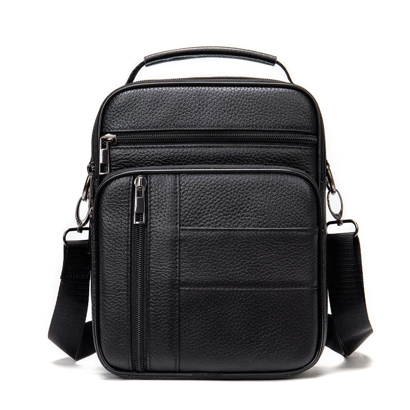 Menn Ekte Skinn Retro Business Vertikal Håndveske Crossbody Bag