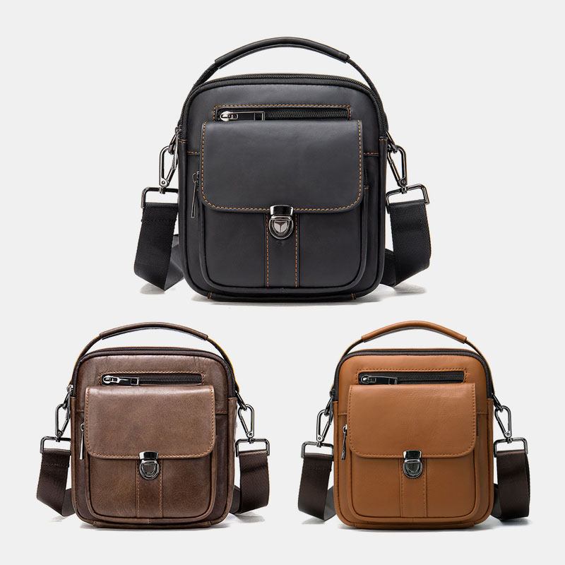 Menn Ekte Skinn Rygg Anti-tyveri Lomme Crossbody Vesker Retro Multi-pocket Slitasjebestandig Messenger Veske Skulderveske