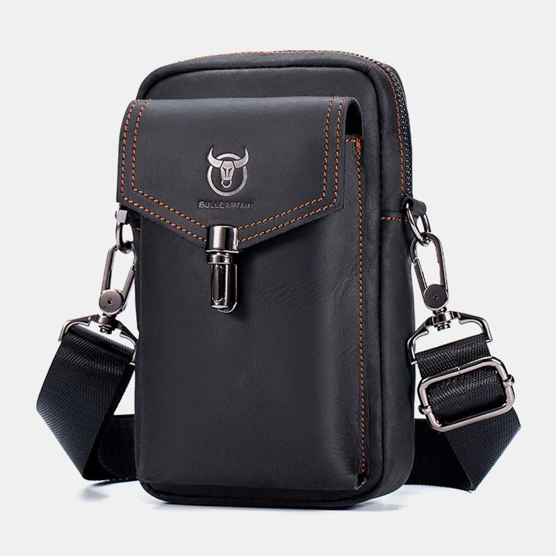 Menn Ekte Skinn Stor Kapasitet Vintage 6.5 Tommers Telefonveske Midjeveske Skulderveske Crossbody-veske