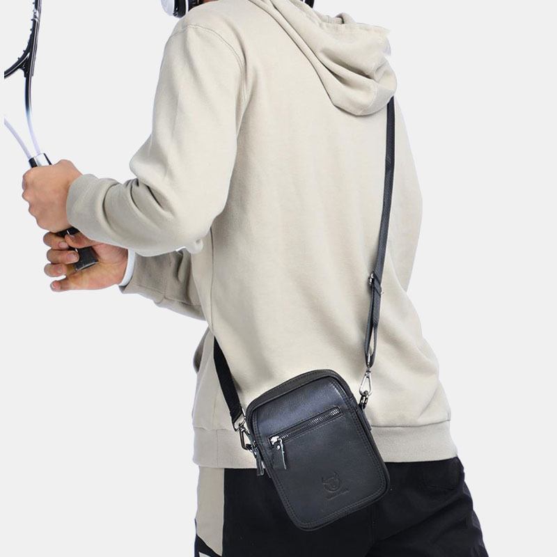 Menn Ekte Skinn Vanntett Multi-layers Crossbody Veske Skulderveske