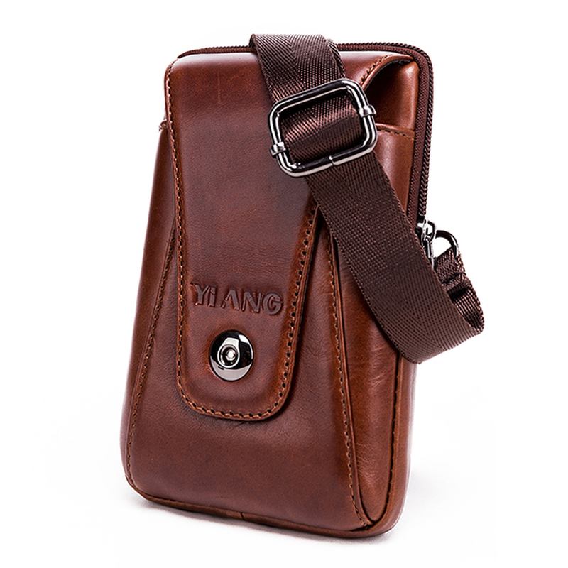 Menn Ekte Skinn Vintage Midjeveske Business Crossbody Veske Mobiltelefonveske For 6 Tommers Telefoner