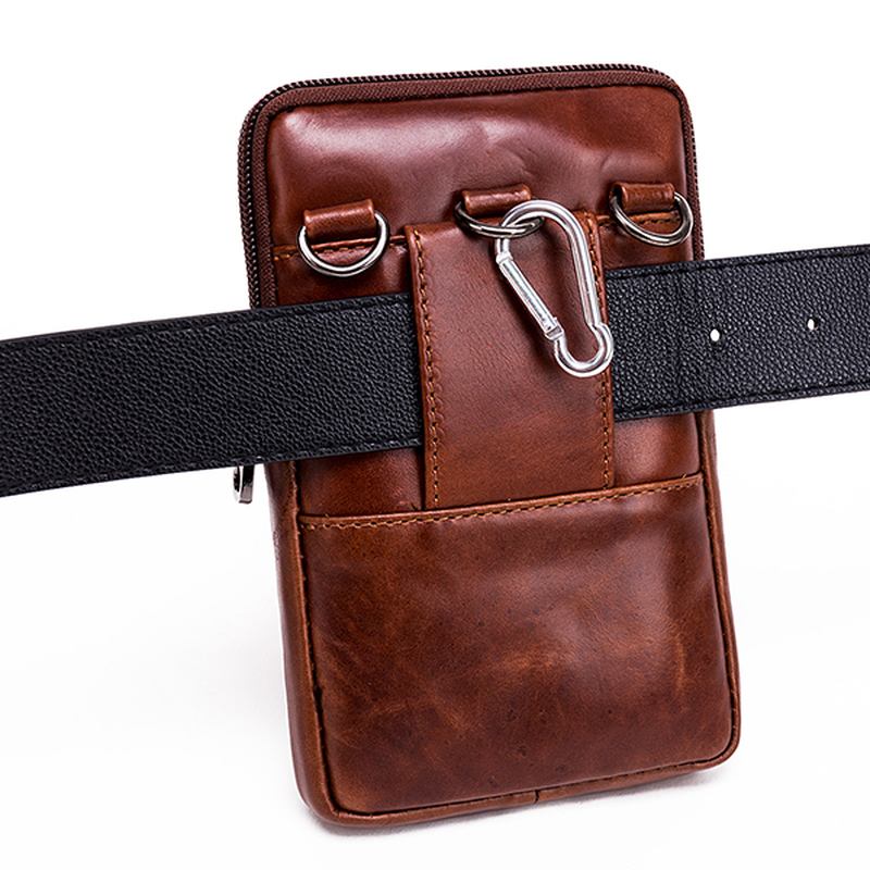 Menn Ekte Skinn Vintage Midjeveske Business Crossbody Veske Mobiltelefonveske For 6 Tommers Telefoner