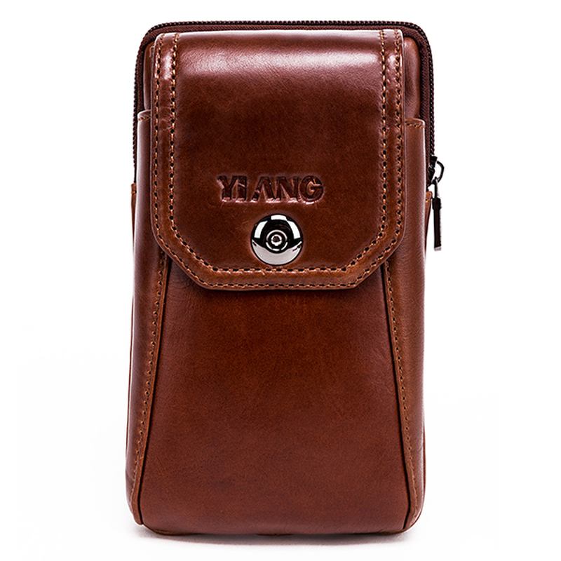 Menn Ekte Skinn Vintage Midjeveske Business Crossbody Veske Mobiltelefonveske For 6 Tommers Telefoner