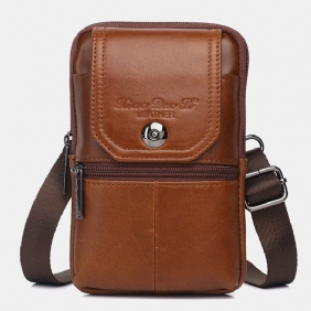 Menn Ekte Skinn Vintage Multikortspor 6.5 Tommers Mini Telefonveske Crossbody Veske Midjeveske Kuskinnsveske