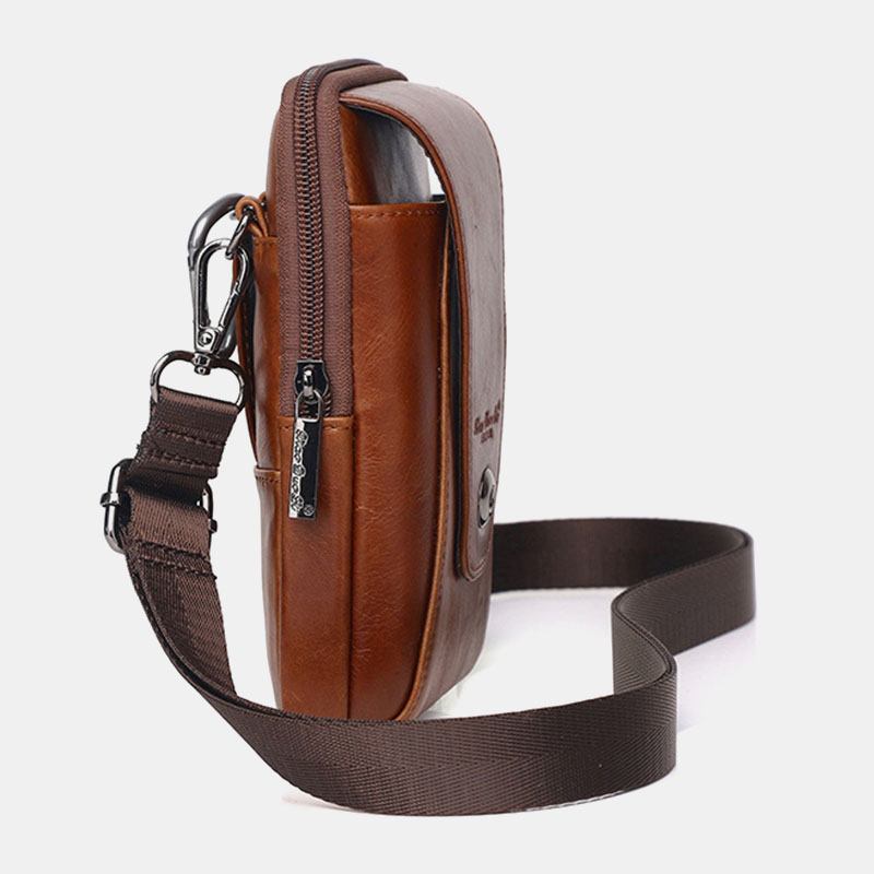 Menn Ekte Skinn Vintage Multikortspor 6.5 Tommers Mini Telefonveske Crossbody Veske Midjeveske Kuskinnsveske