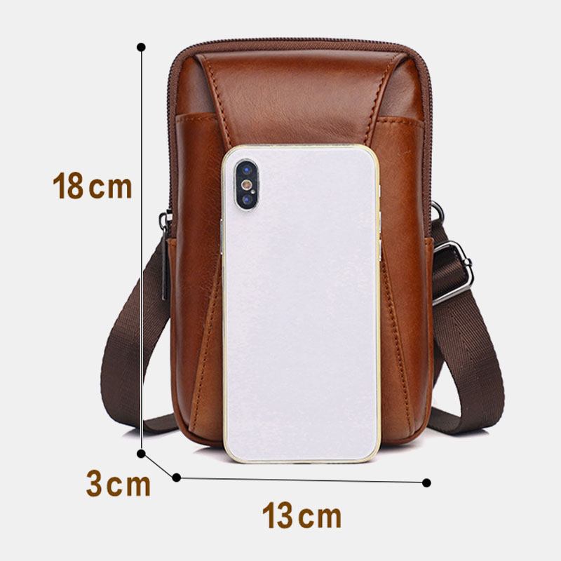 Menn Ekte Skinn Vintage Multikortspor 6.5 Tommers Mini Telefonveske Crossbody Veske Midjeveske Kuskinnsveske