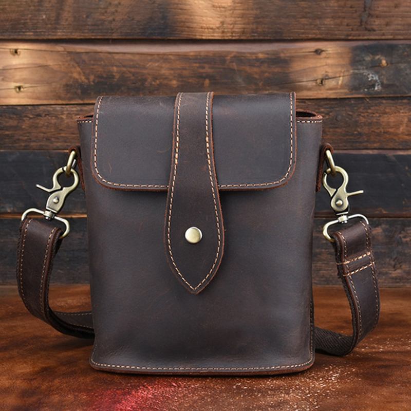 Menn Ekte Skinn Vintage Skulderveske Crossbody Bag