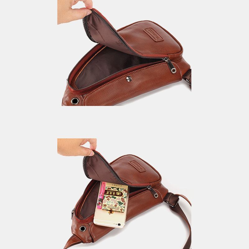 Menn Ekte Skinn Vintage Unik Design Brystveske Crossbody Bag