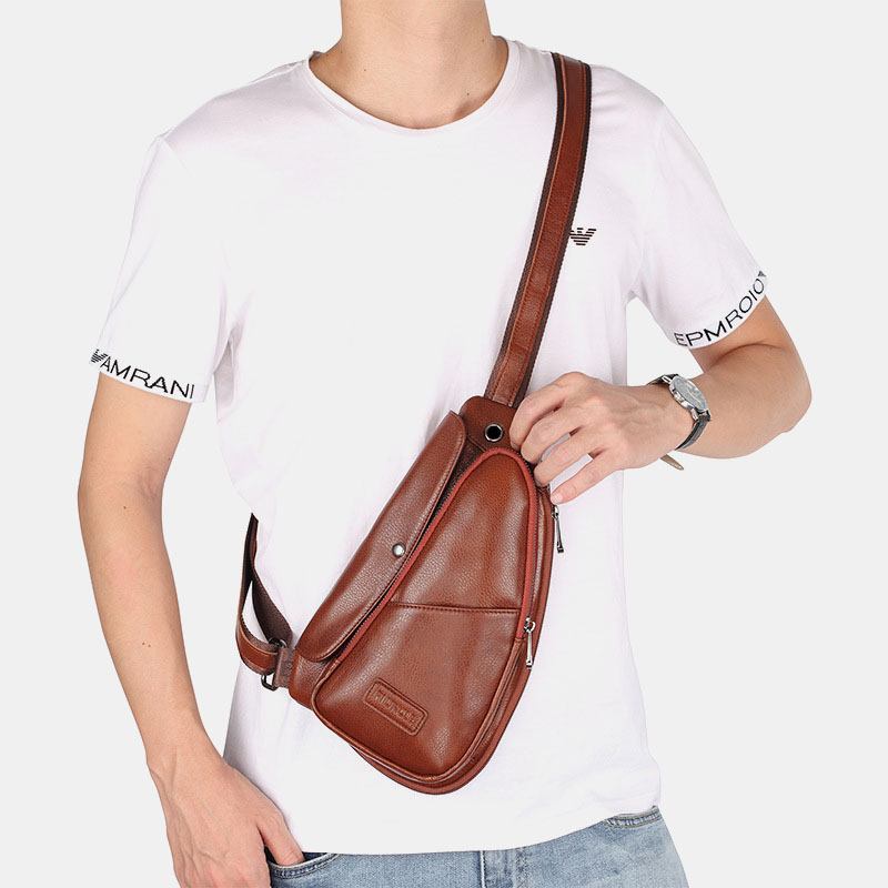 Menn Ekte Skinn Vintage Unik Design Brystveske Crossbody Bag