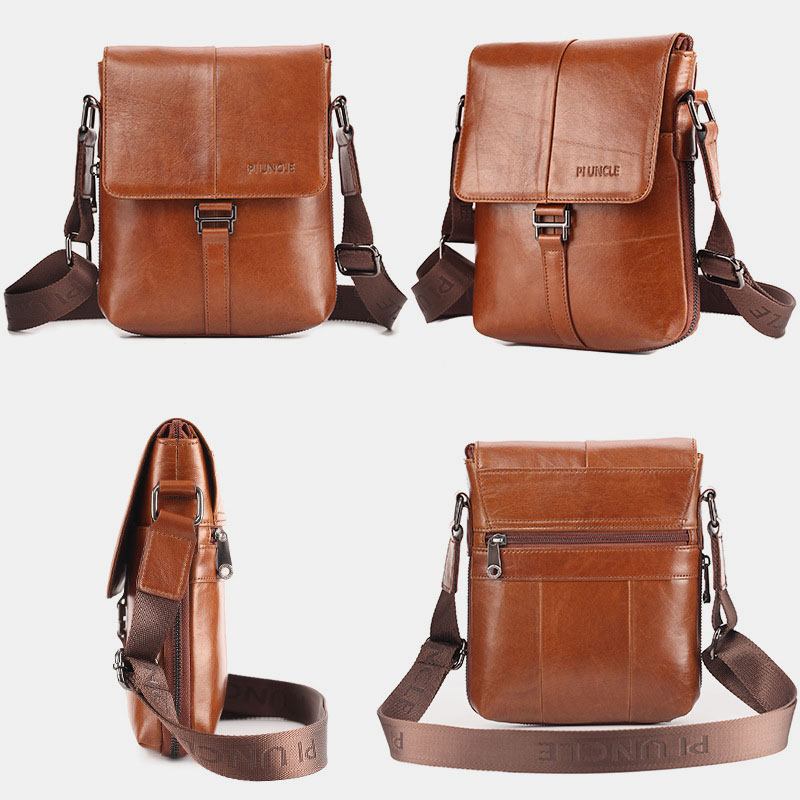 Menn Første Lag Kuskinn Multi-lommer Anti-tyveri Crossbody Skulderveske Retro 7.9 Tommers Ipad-veske