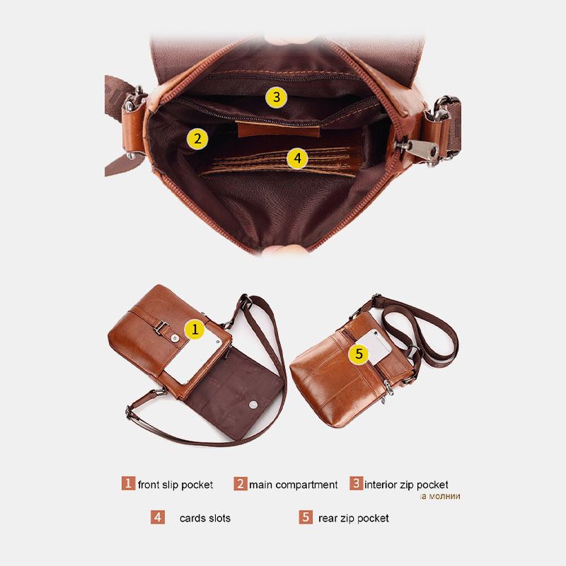 Menn Første Lag Kuskinn Multi-lommer Anti-tyveri Crossbody Skulderveske Retro 7.9 Tommers Ipad-veske