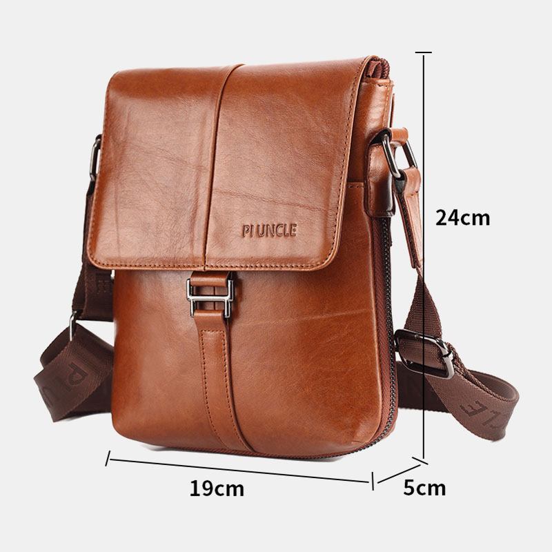 Menn Første Lag Kuskinn Multi-lommer Anti-tyveri Crossbody Skulderveske Retro 7.9 Tommers Ipad-veske