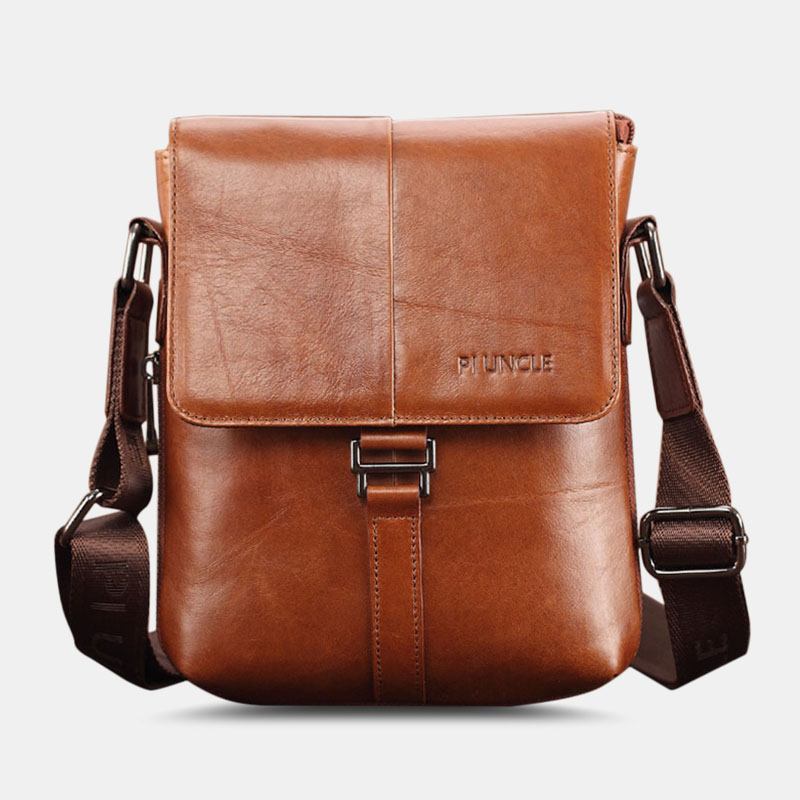 Menn Første Lag Kuskinn Multi-lommer Anti-tyveri Crossbody Skulderveske Retro 7.9 Tommers Ipad-veske