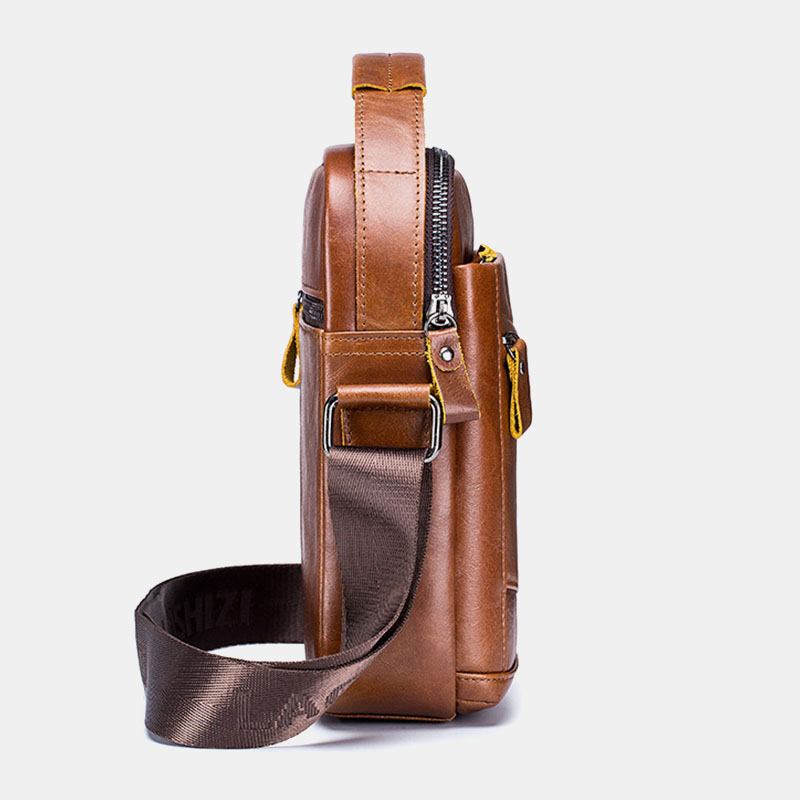 Menn Førstelags Kuskinn Anti-tyveri Crossbody-vesker Multifunksjonell Slitebestandig Messenger Bag-veske Med Stor Kapasitet