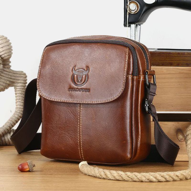 Menn Førstelags Kuskinn Multi-pocket Crossbody Veske Retro Stor Kapasitet Rygg Anti-theft Pocket Skulderveske