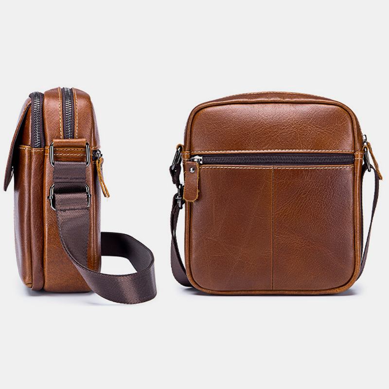 Menn Førstelags Kuskinn Multi-pocket Crossbody Veske Retro Stor Kapasitet Rygg Anti-theft Pocket Skulderveske