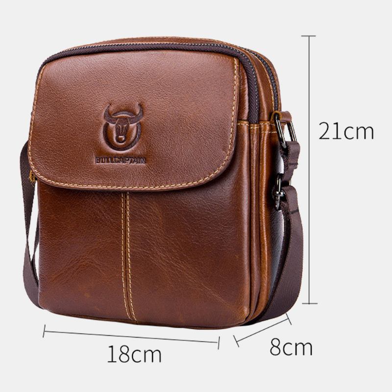 Menn Førstelags Kuskinn Multi-pocket Crossbody Veske Retro Stor Kapasitet Rygg Anti-theft Pocket Skulderveske