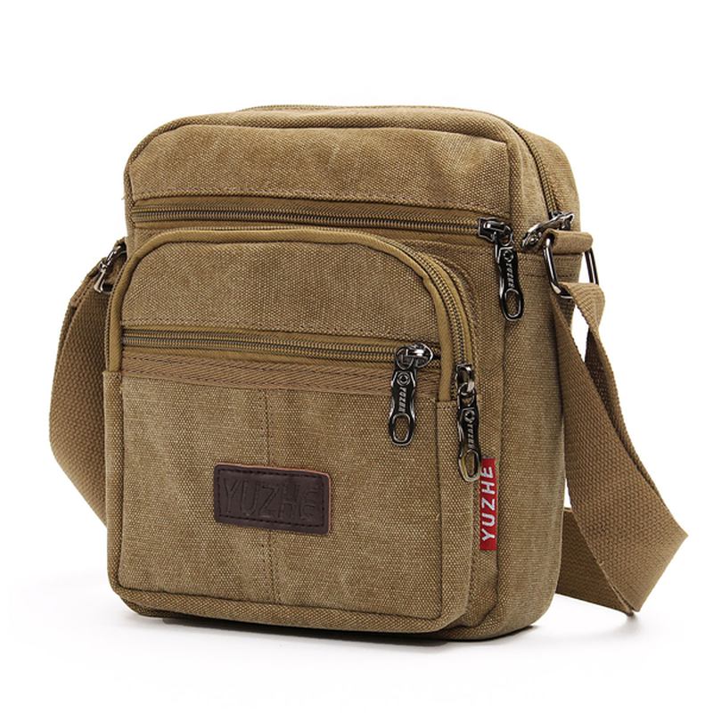 Menn Fritids Retro Canvas Skuldervesker Multi Pocket Crossbody Vesker