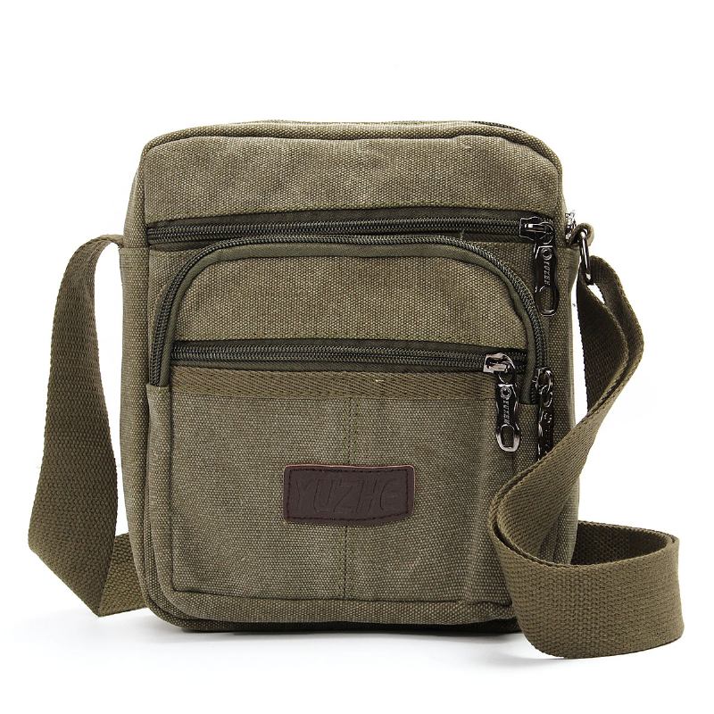 Menn Fritids Retro Canvas Skuldervesker Multi Pocket Crossbody Vesker