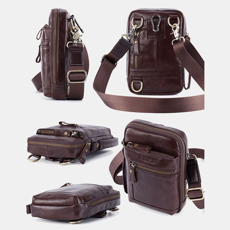 Menn Genuine Leather Multi-layer Crossbody Veske Midjebelteveske Skulderveske Telefonveske