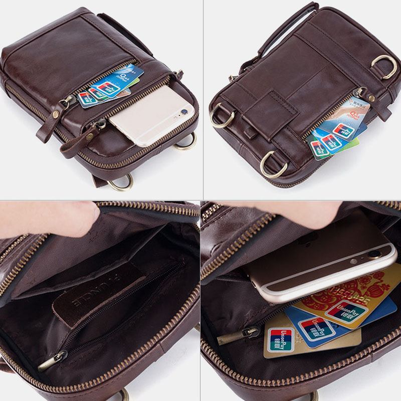 Menn Genuine Leather Multi-layer Crossbody Veske Midjebelteveske Skulderveske Telefonveske