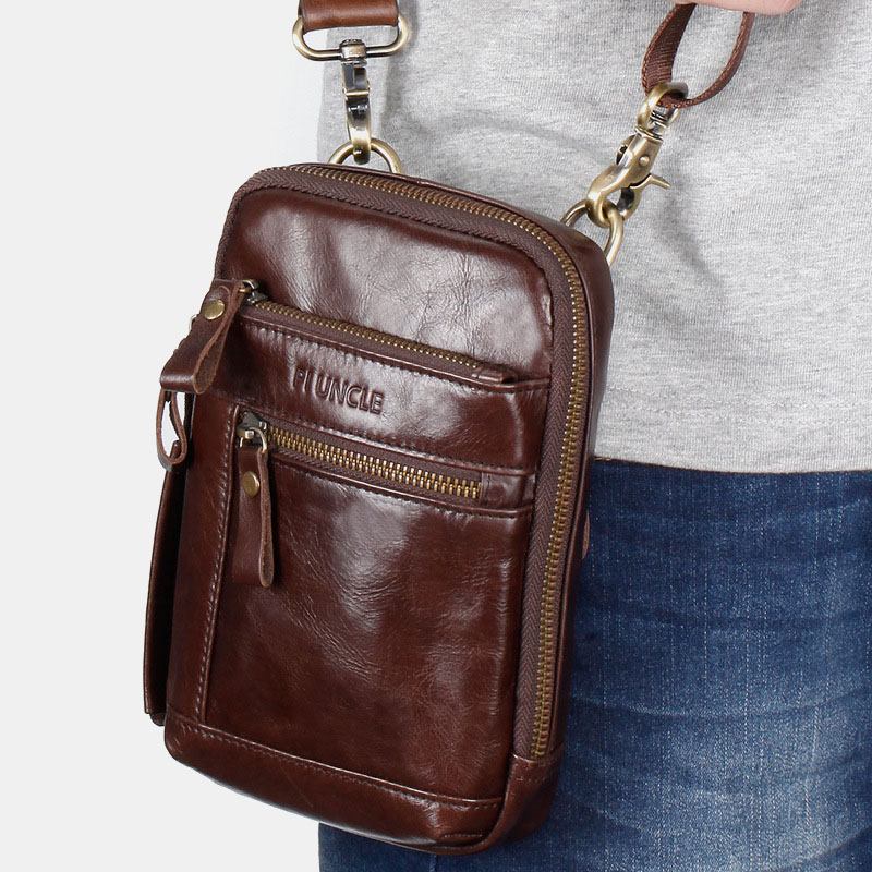 Menn Genuine Leather Multi-layer Crossbody Veske Midjebelteveske Skulderveske Telefonveske