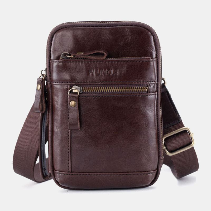 Menn Genuine Leather Multi-layer Crossbody Veske Midjebelteveske Skulderveske Telefonveske