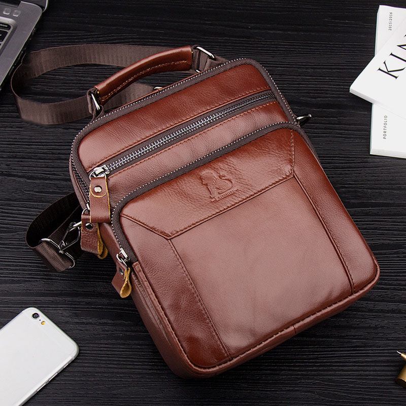 Menn Genuine Leather Multi-pocket Multifunction Crossbody Veske Handbag Sling Bag