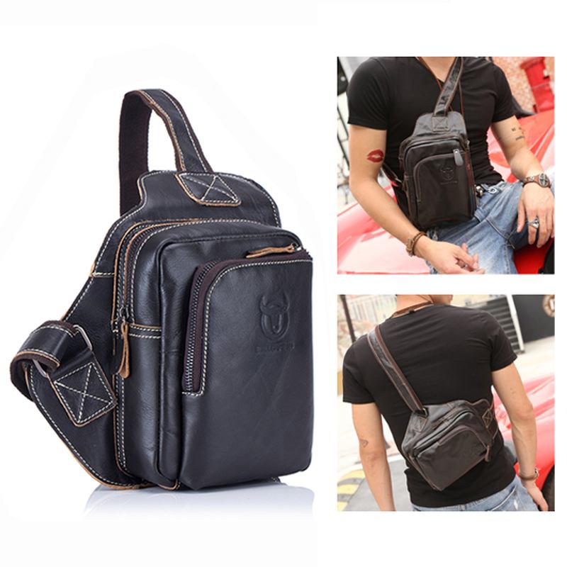 Menn Genuine Leather Sling Veske Business Fritids Outdoor Chest Crossbody Veske For Ipad Mini