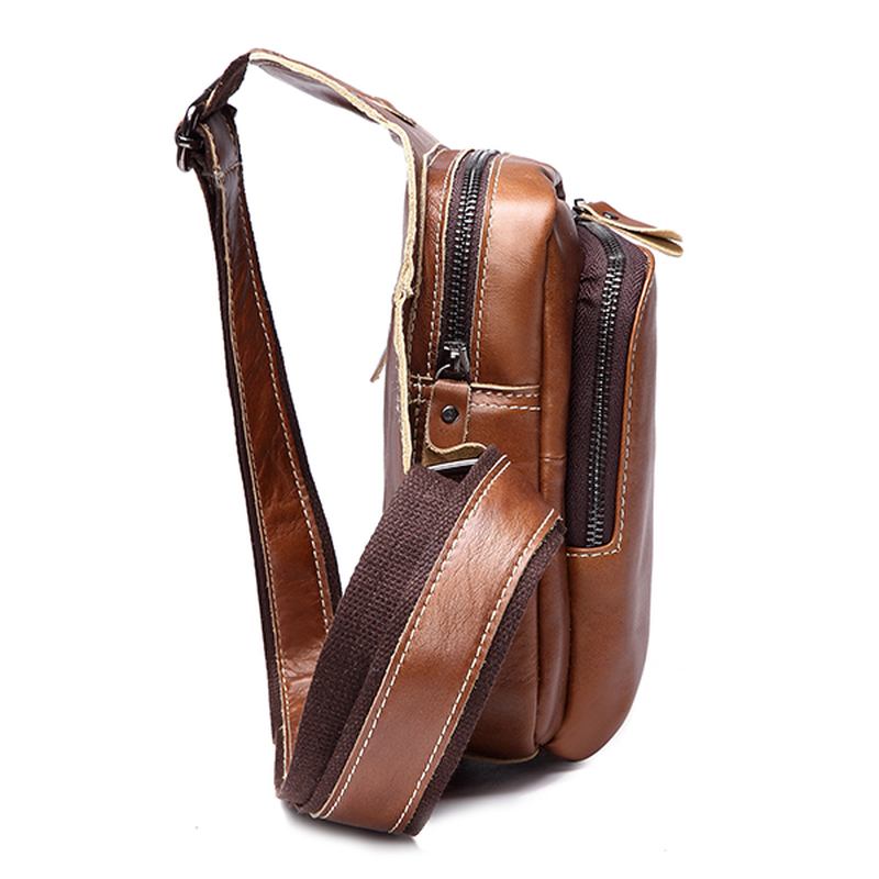 Menn Genuine Leather Sling Veske Business Fritids Outdoor Chest Crossbody Veske For Ipad Mini