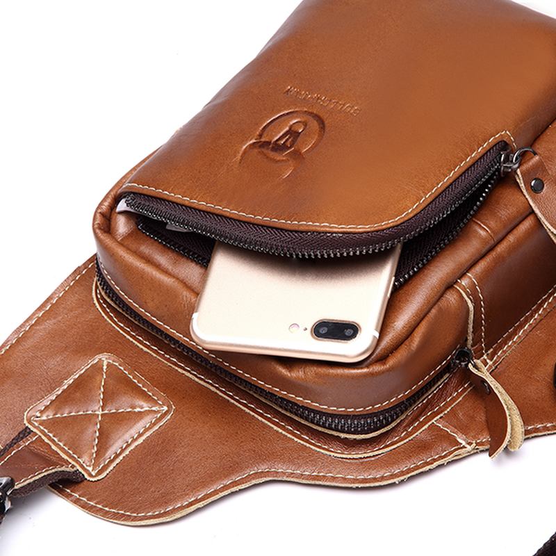 Menn Genuine Leather Sling Veske Business Fritids Outdoor Chest Crossbody Veske For Ipad Mini