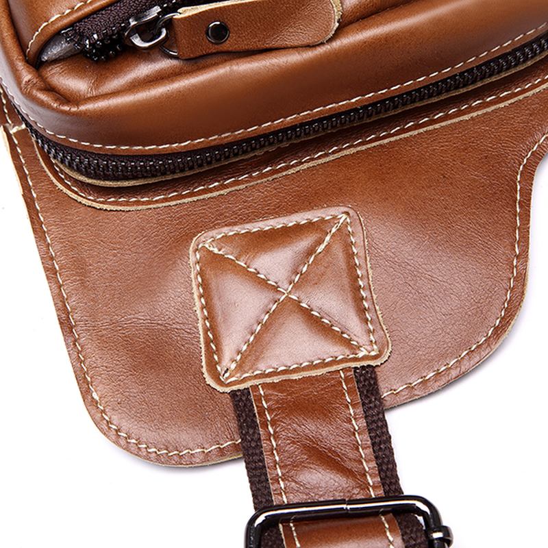 Menn Genuine Leather Sling Veske Business Fritids Outdoor Chest Crossbody Veske For Ipad Mini