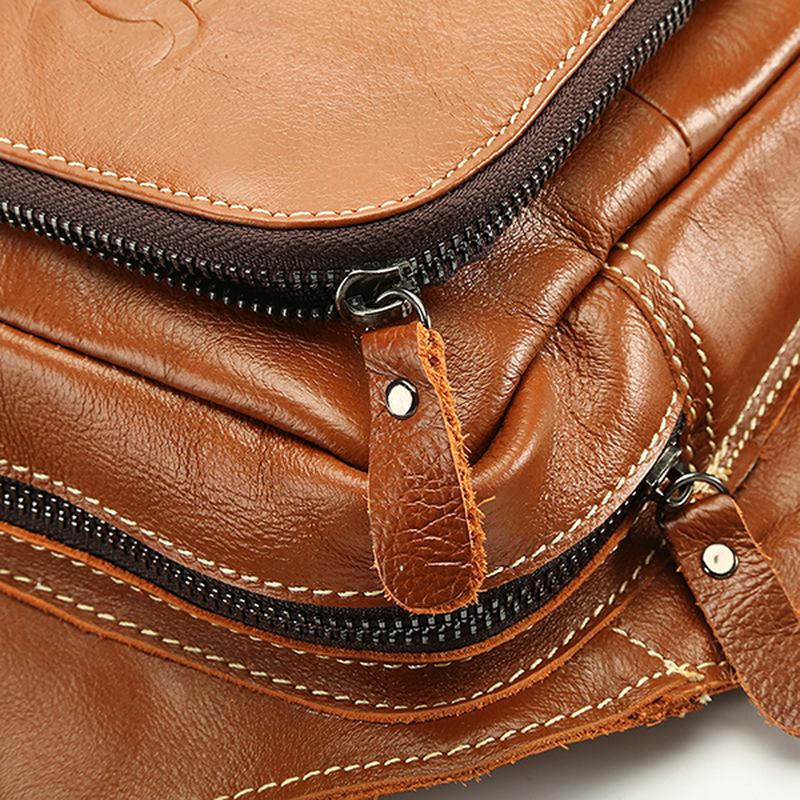 Menn Genuine Leather Sling Veske Business Fritids Outdoor Chest Crossbody Veske For Ipad Mini