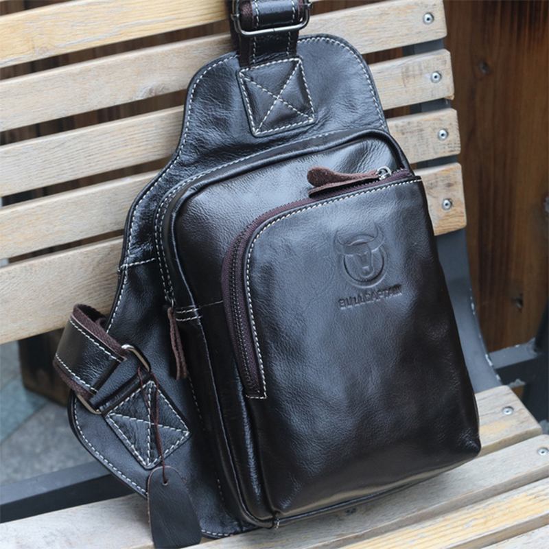 Menn Genuine Leather Sling Veske Business Fritids Outdoor Chest Crossbody Veske For Ipad Mini