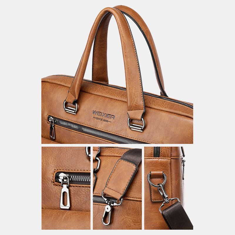 Menn Glidelås Multi-lomme Håndveske Stor Kapasitet Anti-tyveri Retro 13.3 Tommer Bærbar Koffert Crossbody Vesker