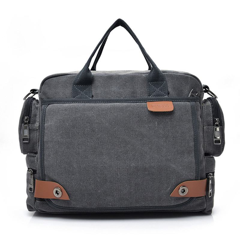 Menn Kvalitet Canvas Fritids Business Stor Kapasitet Funksjonell Håndveske Crossbody Bag