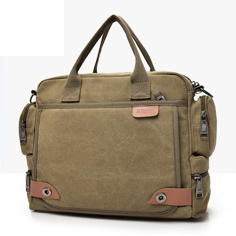 Menn Kvalitet Canvas Fritids Business Stor Kapasitet Funksjonell Håndveske Crossbody Bag