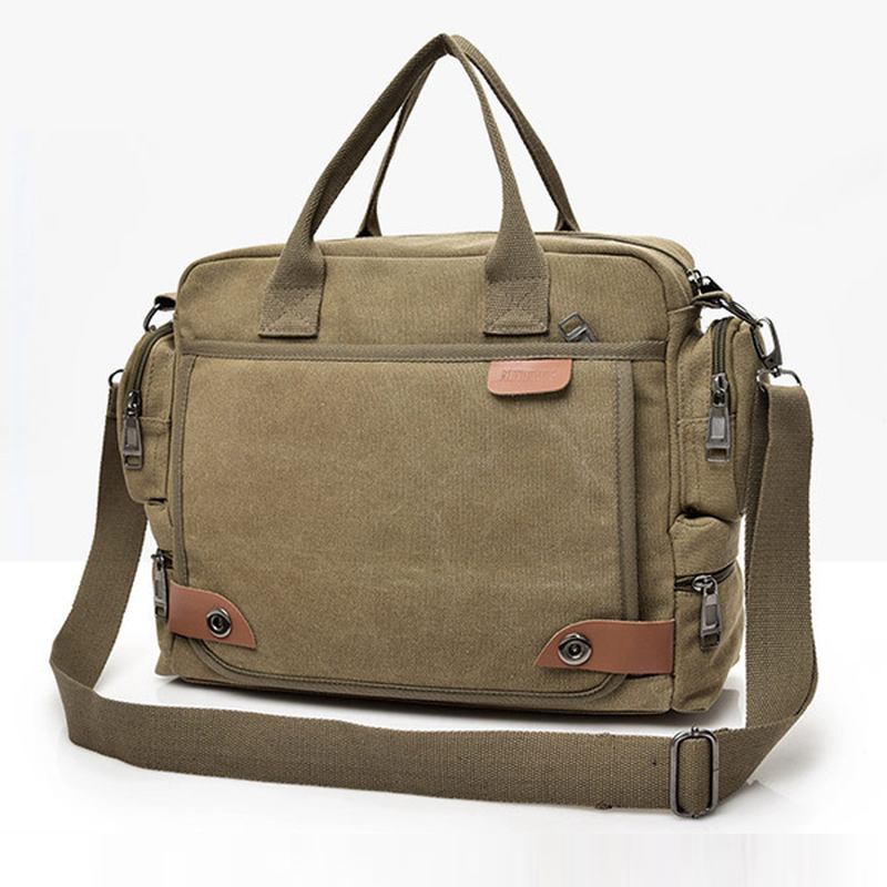 Menn Kvalitet Canvas Fritids Business Stor Kapasitet Funksjonell Håndveske Crossbody Bag