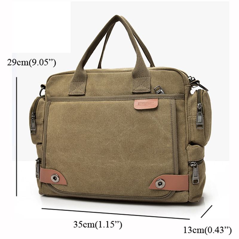 Menn Kvalitet Canvas Fritids Business Stor Kapasitet Funksjonell Håndveske Crossbody Bag