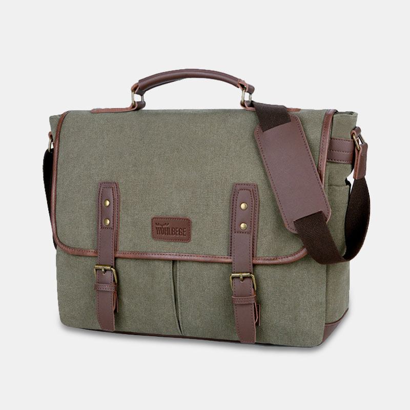 Menn Lerret Multi-lomme Slitasjebestandig Vintage Business Messenger Veske Laptop Veske Crossbody Veske Håndveske