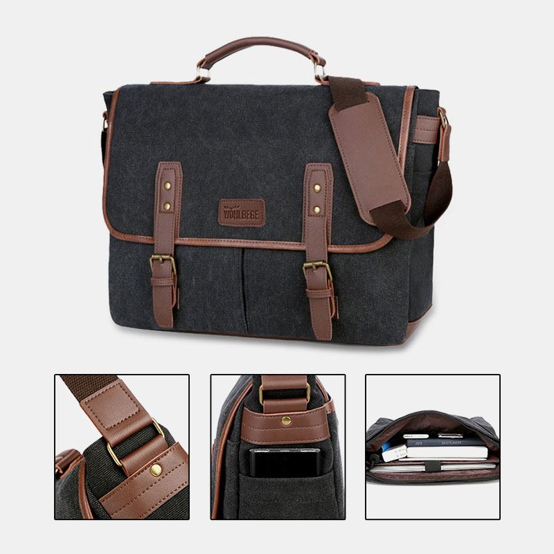 Menn Lerret Multi-lomme Slitasjebestandig Vintage Business Messenger Veske Laptop Veske Crossbody Veske Håndveske