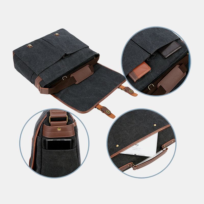 Menn Lerret Multi-lomme Slitasjebestandig Vintage Business Messenger Veske Laptop Veske Crossbody Veske Håndveske