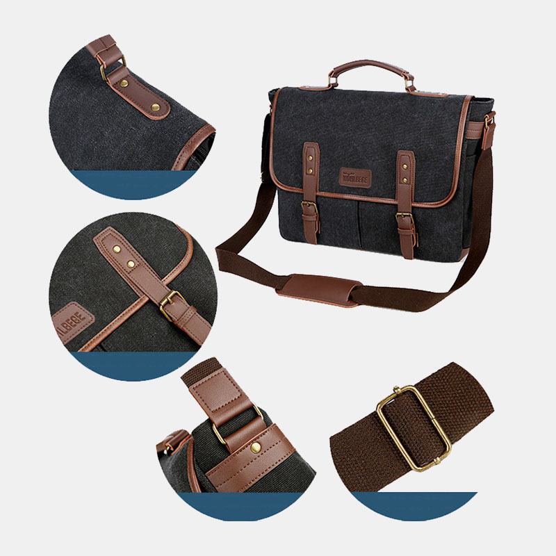 Menn Lerret Multi-lomme Slitasjebestandig Vintage Business Messenger Veske Laptop Veske Crossbody Veske Håndveske