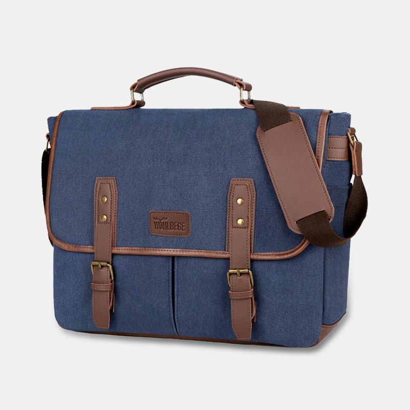 Menn Lerret Multi-lomme Slitasjebestandig Vintage Business Messenger Veske Laptop Veske Crossbody Veske Håndveske