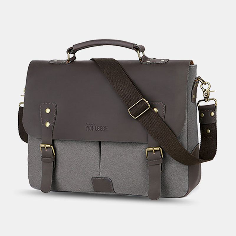 Menn Lerret Stor Kapasitet Deksel Glidelås Vintage Business Messenger Veske Laptop Veske Crossbody Veske Håndveske