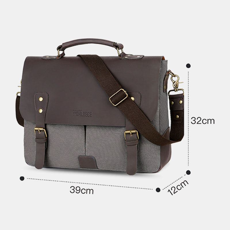 Menn Lerret Stor Kapasitet Deksel Glidelås Vintage Business Messenger Veske Laptop Veske Crossbody Veske Håndveske