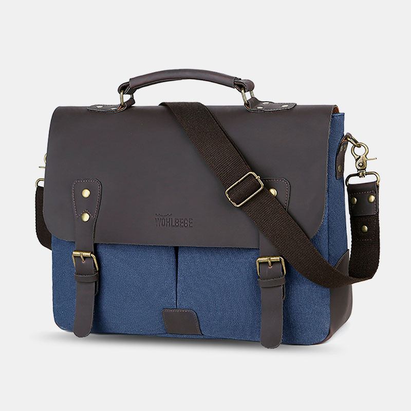 Menn Lerret Stor Kapasitet Deksel Glidelås Vintage Business Messenger Veske Laptop Veske Crossbody Veske Håndveske