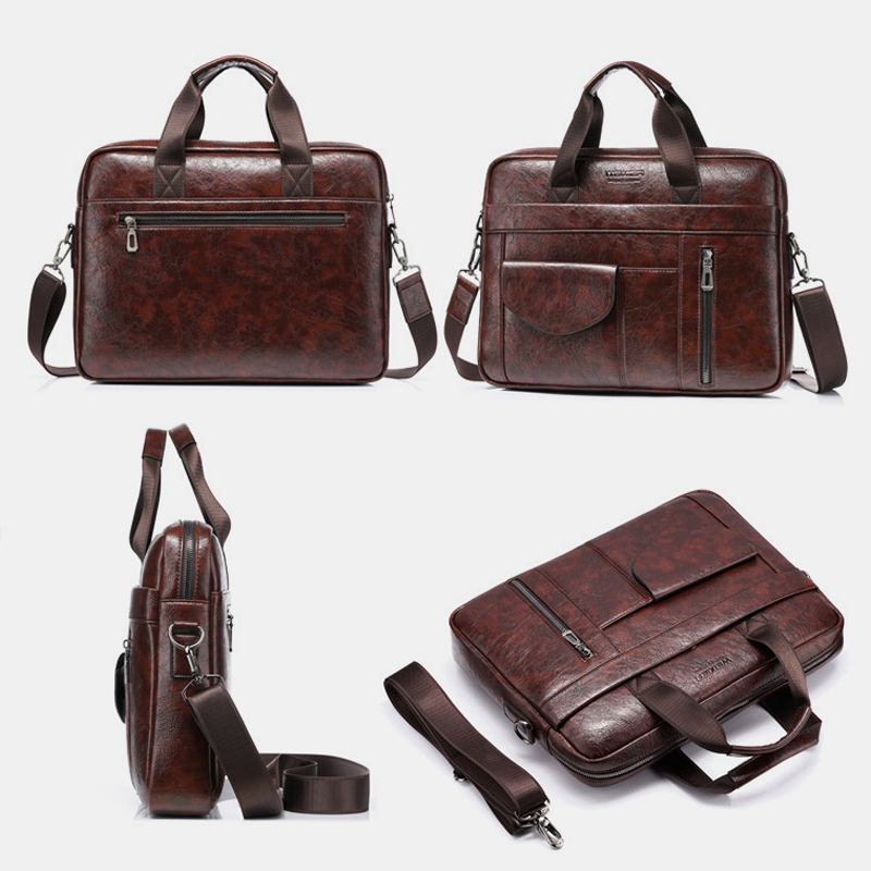 Menn Multi-pocket Anti-theft Crossbody Bags Stor Kapasitet Retro 13.3 Tommers Laptop Messenger Veske Koffert Skulderveske