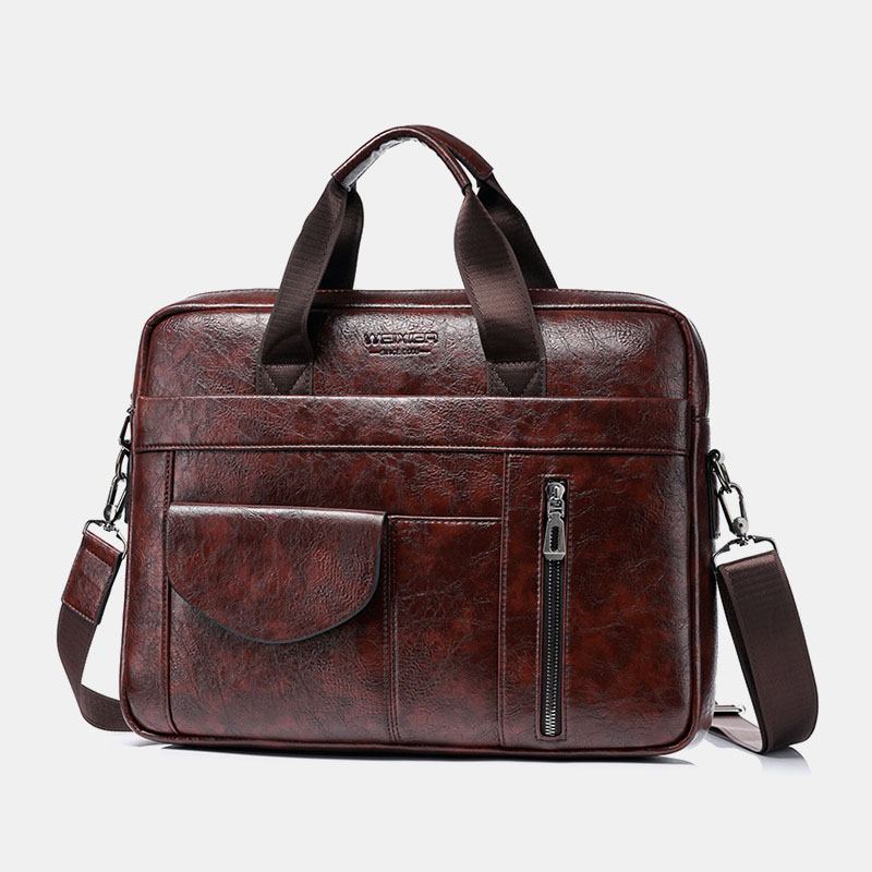 Menn Multi-pocket Anti-theft Crossbody Bags Stor Kapasitet Retro 13.3 Tommers Laptop Messenger Veske Koffert Skulderveske