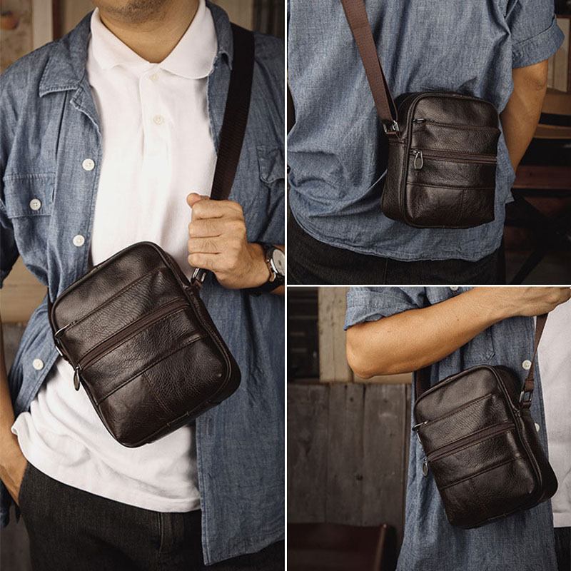 Menn Multi-pocket Anti-theft First Layer Kuskinn Crossbody Bags Retro Stor Kapasitet Lett 6.5 Tommers Phne Veske Messenger Veske Håndveske